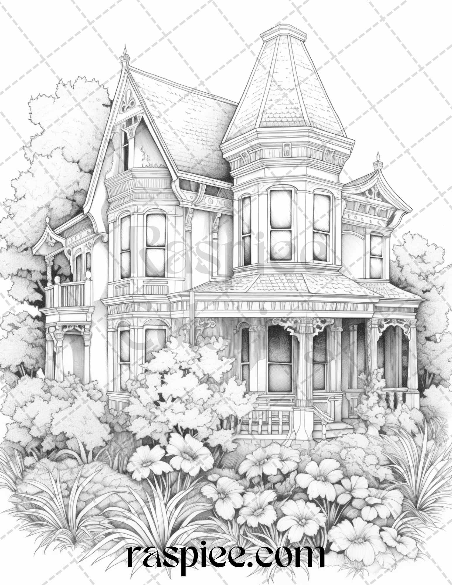 Victorian houses grayscale coloring pages printable for adults pdf â coloring