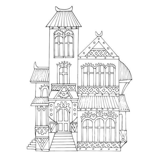 Vector illustration steampunk house victorian style fantastic architecture coloring pages stock vector by nadinedetrevile