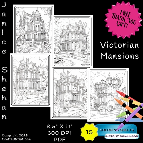 Victorian mansions printable coloring pages sheets