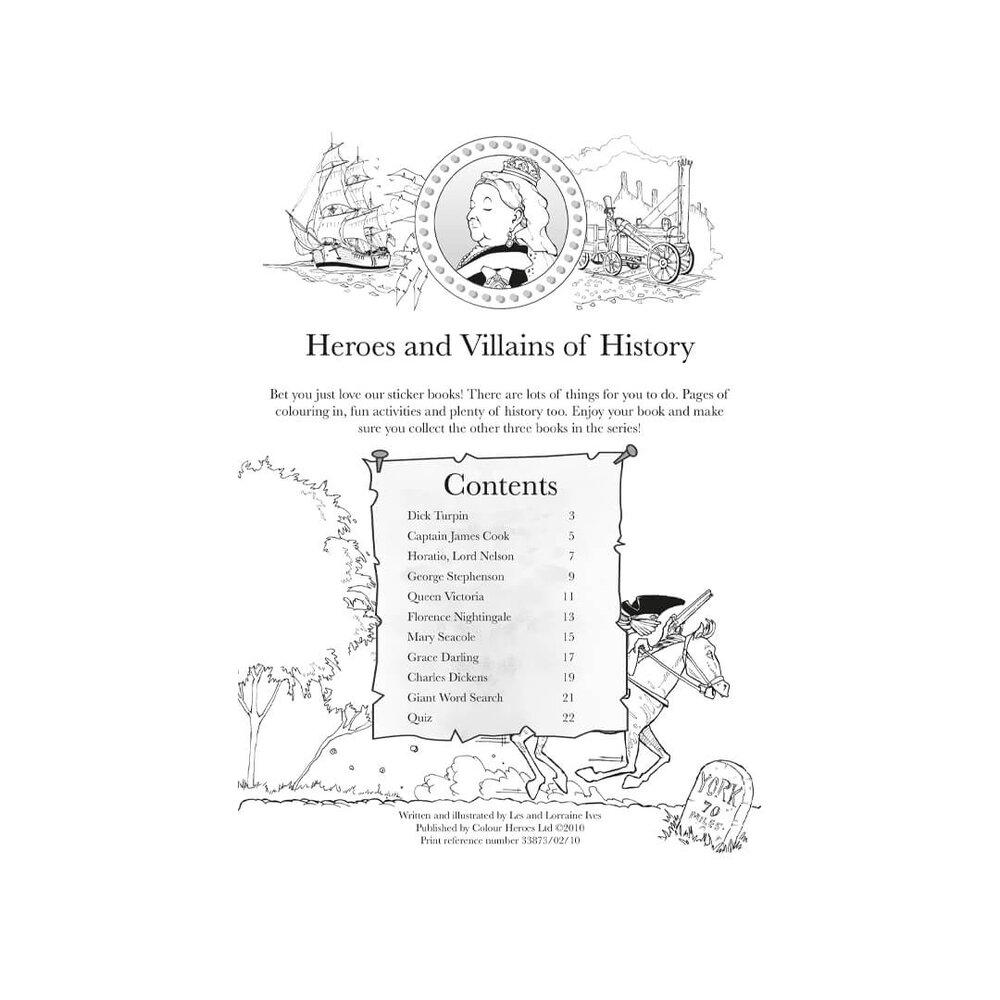 Heroes and villains history sticker book blue â colour heroes