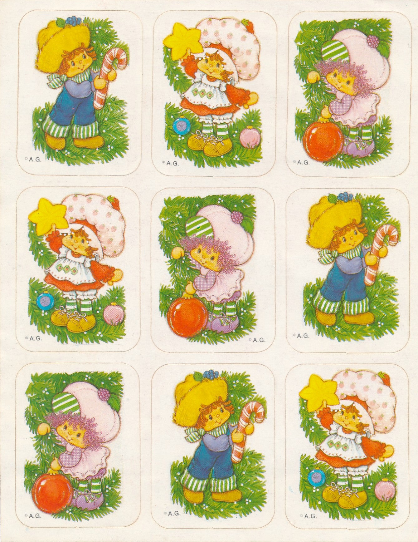 Strawberry shortcake christmas tree stickers vintage unused sticker sh brown eyed rose