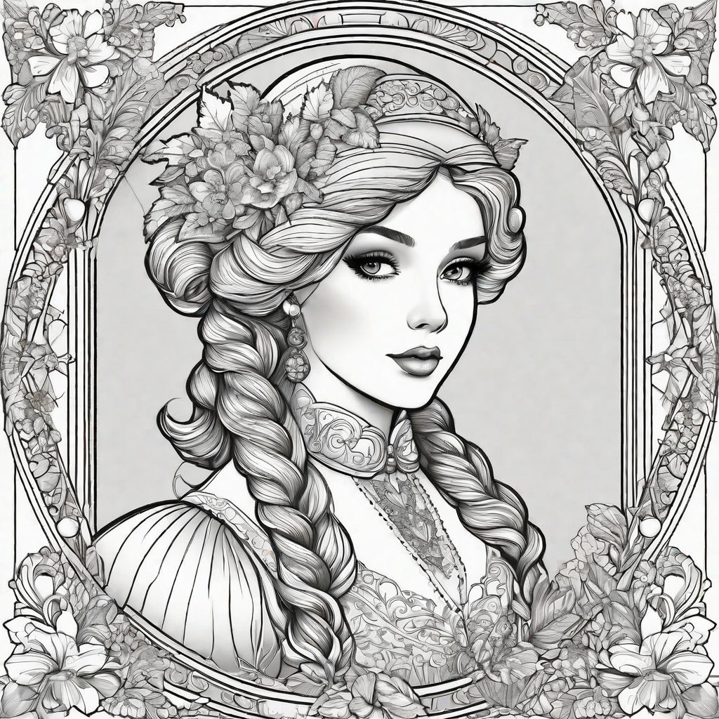 Line art of a female rococo character