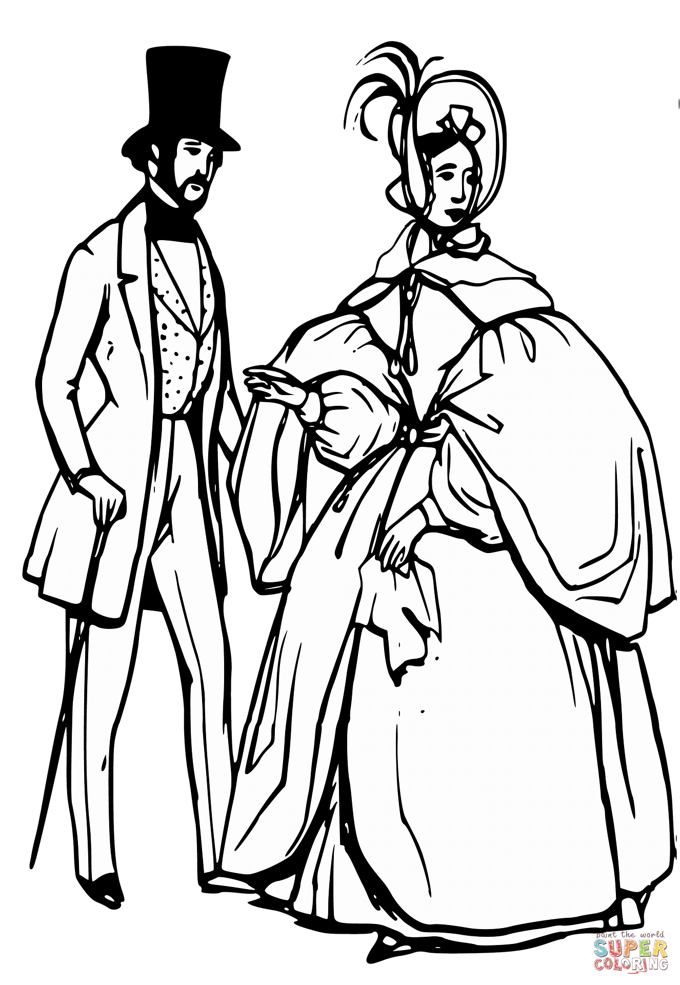 Man and woman in victorian era coloring page free printable coloring pages