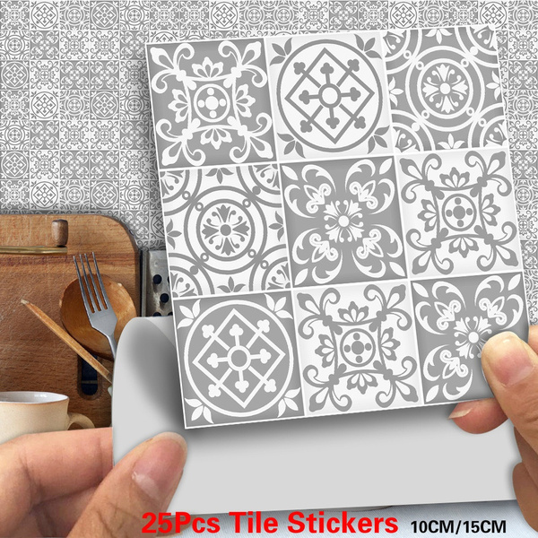 Pcs retro mosaic traditional pvc tile stickers grey vintage victorian moroccan self