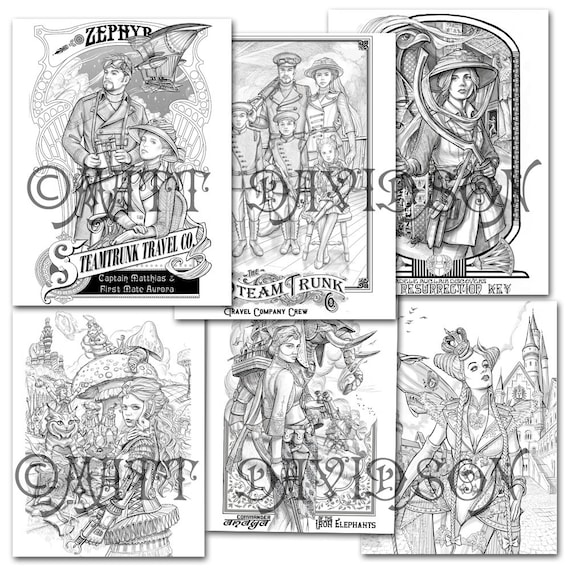 Victorious secrets a steampunk coloring book matt davidson instant download grayscale fantasy line art adult coloring book printable