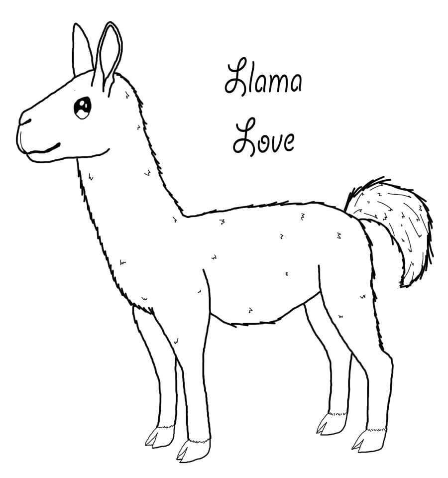 Llama love coloring page