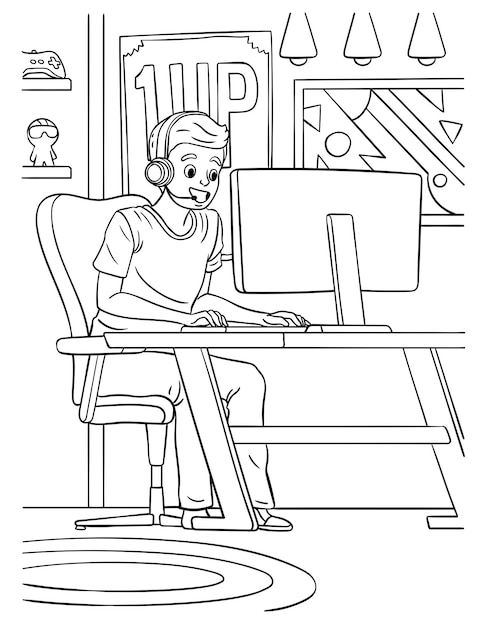 Premium vector gamer coloring page for kids