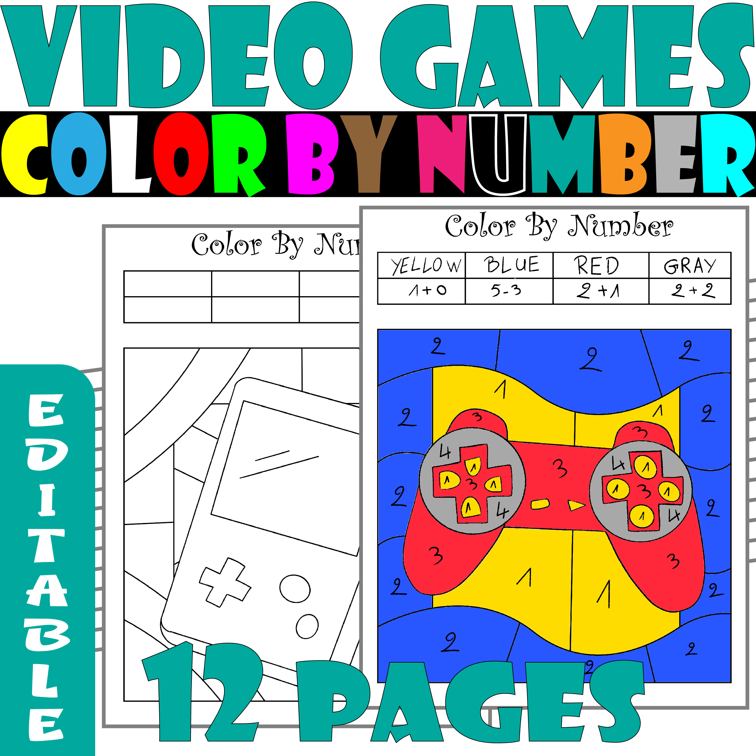 Video games color by number editable video games color by math activities made by teachers