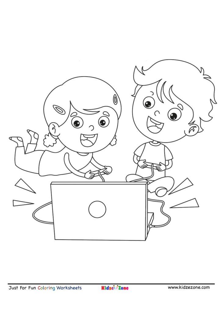 Kids playing game coloring page