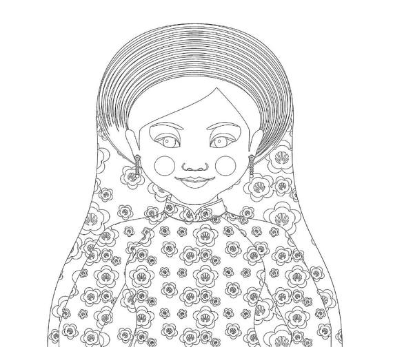 Vietnamese coloring sheet printable file traditional folk dress matryoshka doll