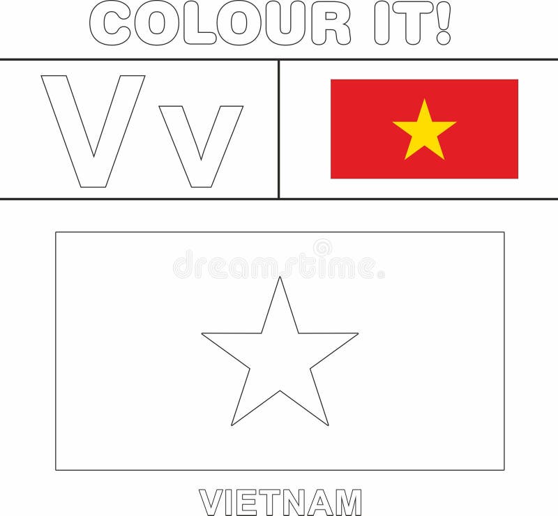 Colour it kids colouring page country starting from english letter v vietnam how to color flag stock illustration