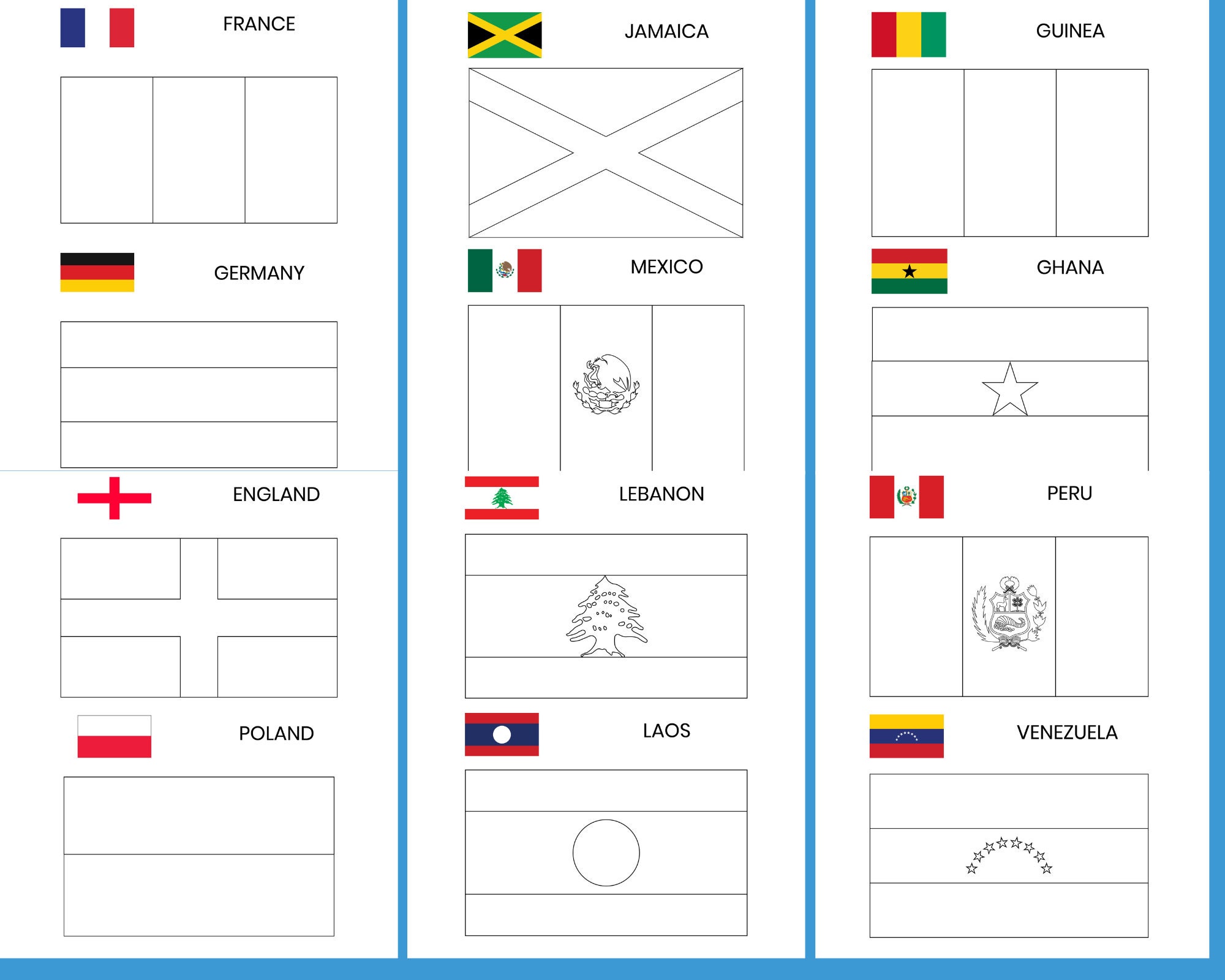 Flags coloring pages printable for kids pdf file us letter instant download kdp coloring book for kids