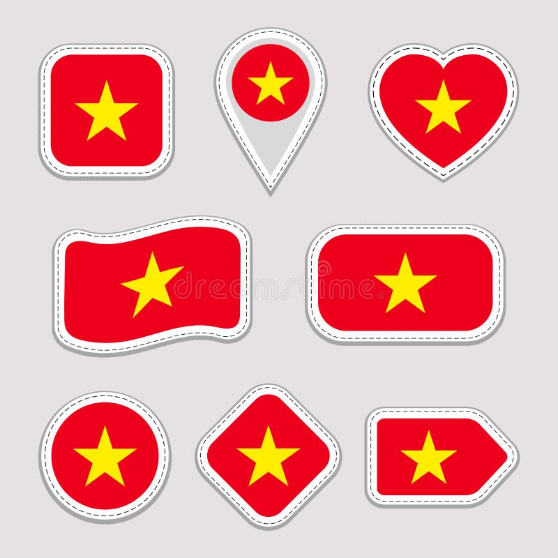 Vietnam flag vector set vietnamese flags stickers collection isolated geometric icons national symbols badges stock vector