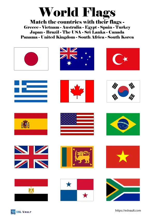 World flags worksheet printables