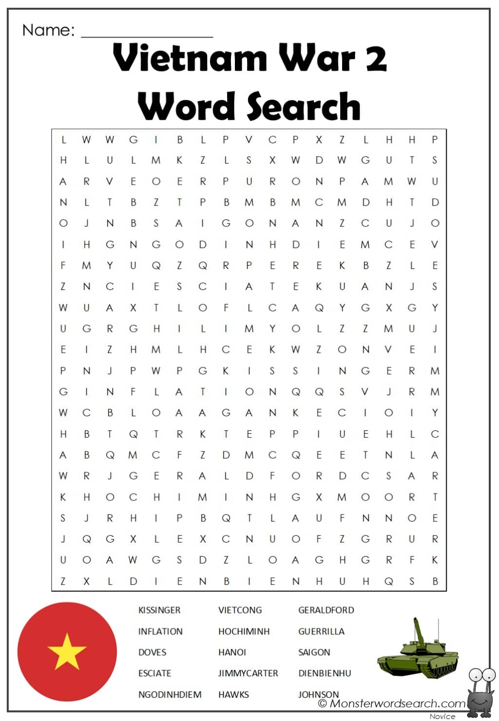 Vietnam war word search