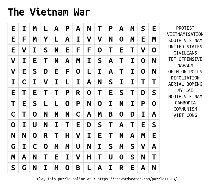 Download word search on the vietnam war