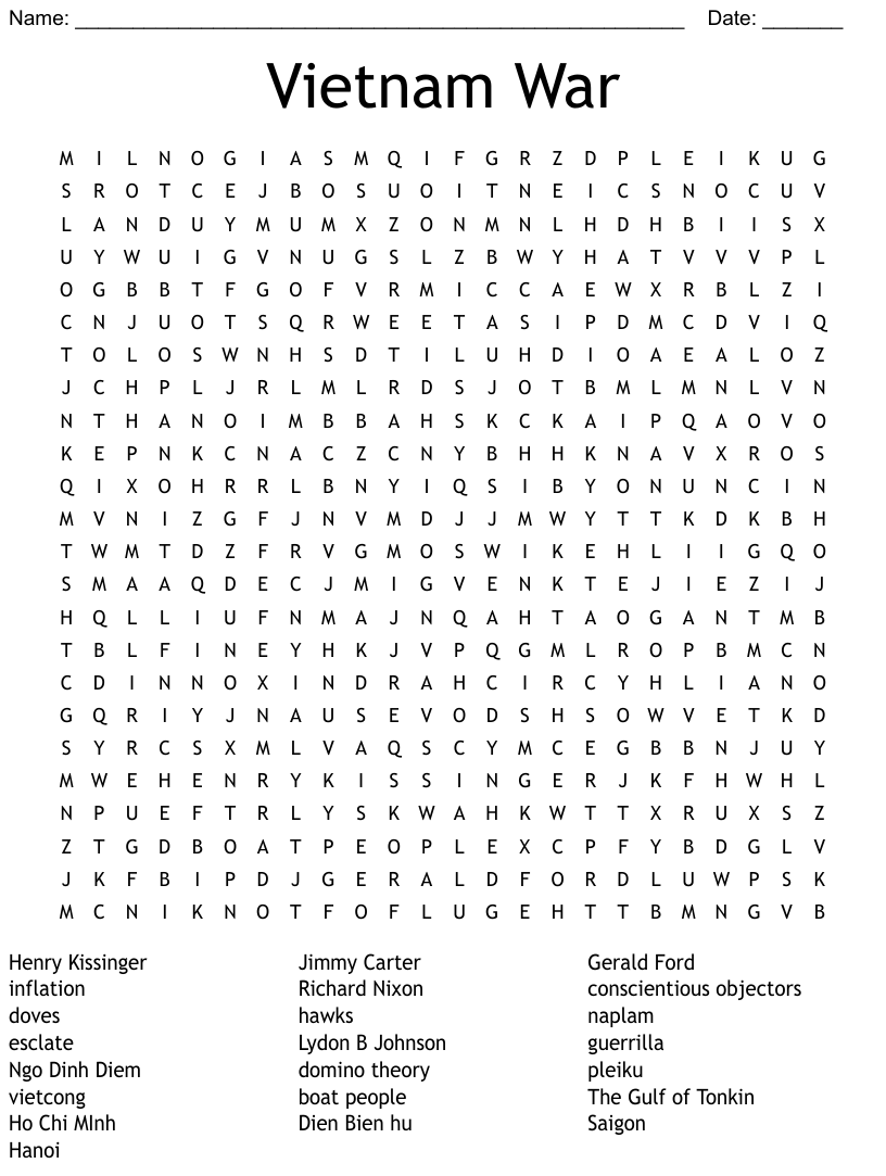 Vietnam war word search