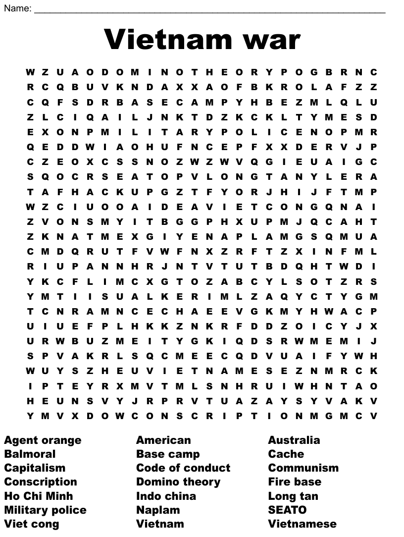 Vietnam war word search