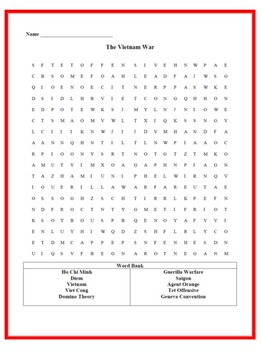 The vietnam war word search w answer key by worksheet central