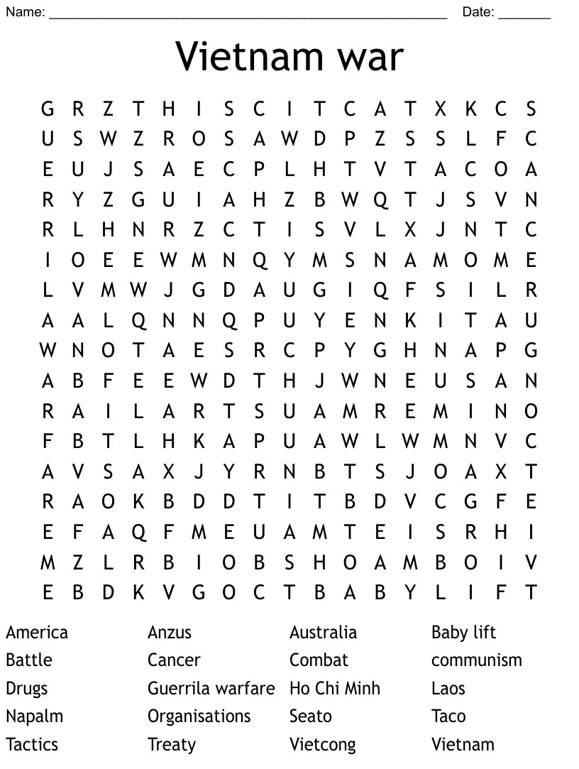 Vietnam war word search