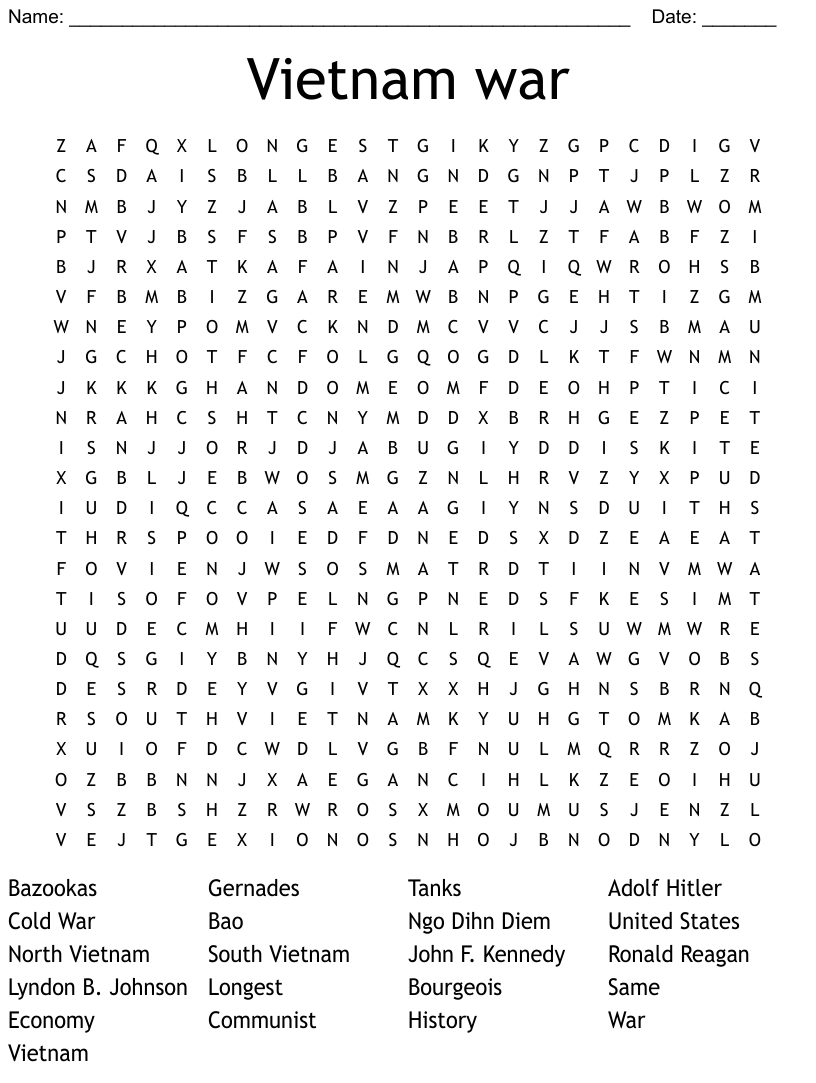 Vietnam war word search