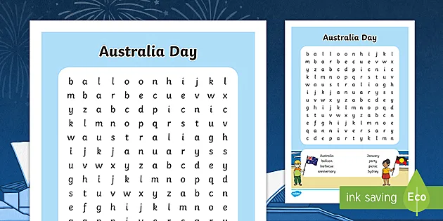 Stralia day word search primary resource