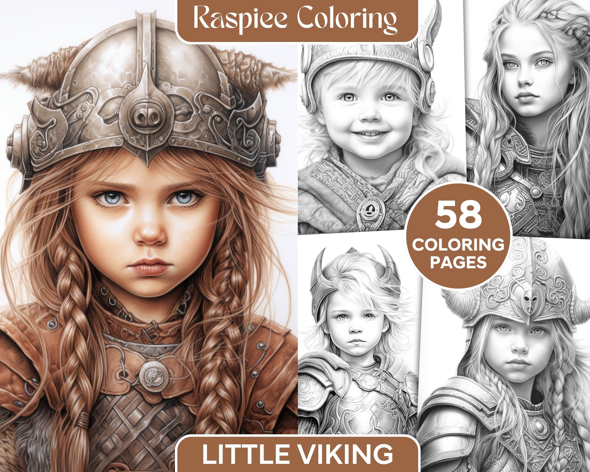 Little viking girls boys portrait grayscale coloring pages printabl â coloring