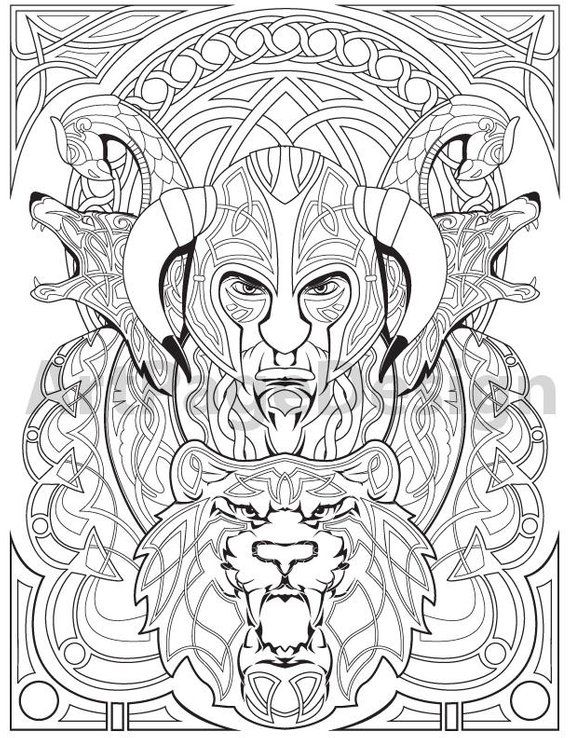 Viking warrior celtic pattern coloring pages for adults etsy celtic coloring pattern coloring pages coloring pages