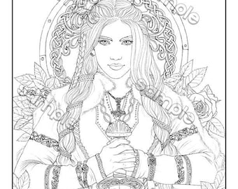 Lagertha legendary viking shield maiden warrior fantasy portrait coloring page by maria j william instant pdf download