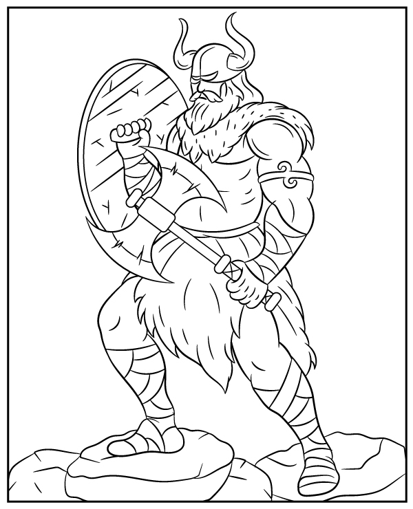 Viking with axe coloring page