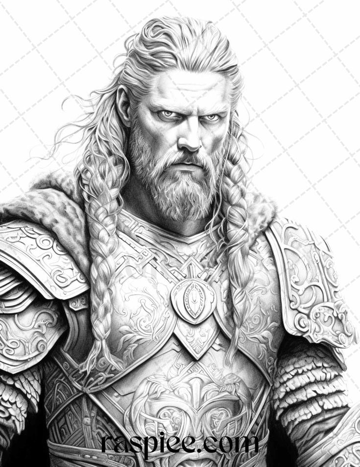 Viking warriors portrait grayscale coloring pages printable for adu grayscale coloring viking warrior grayscale art