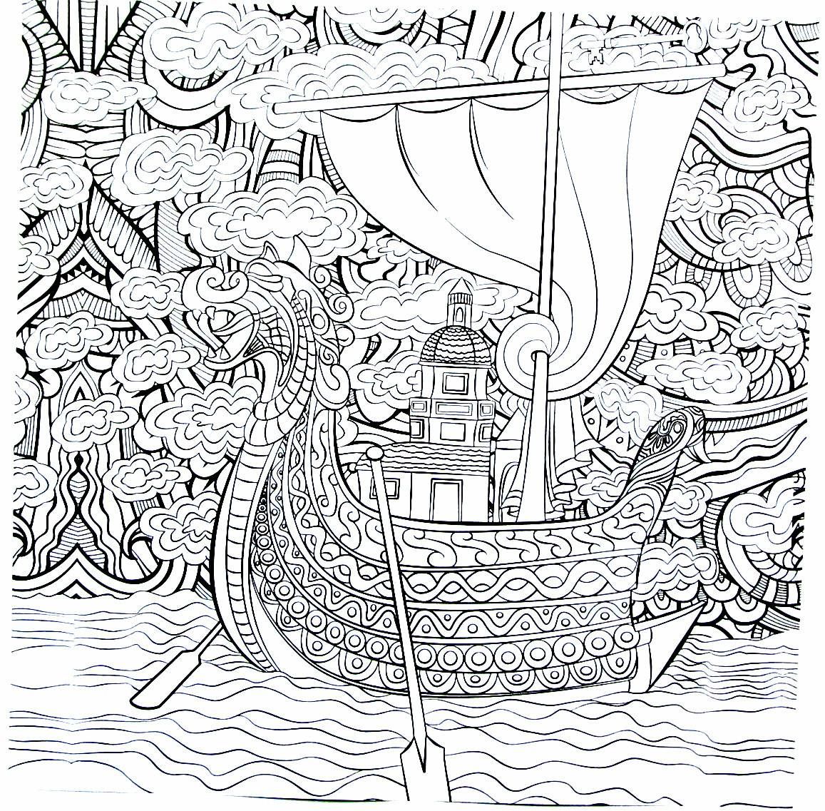 Viking ship detailed coloring book page for adults coloring books coloring book pages adult coloring pages