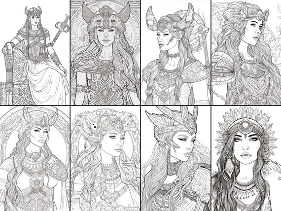 Viking queen coloring pages bundle premium digital