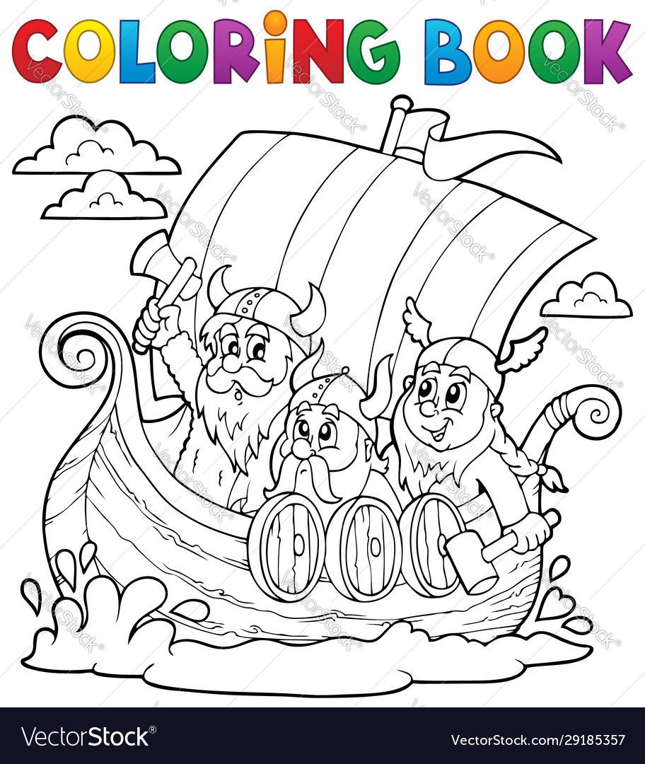 Coloring book with viking ship royalty free vector image