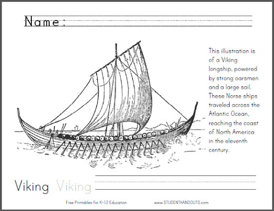 Viking longship coloring page student handouts