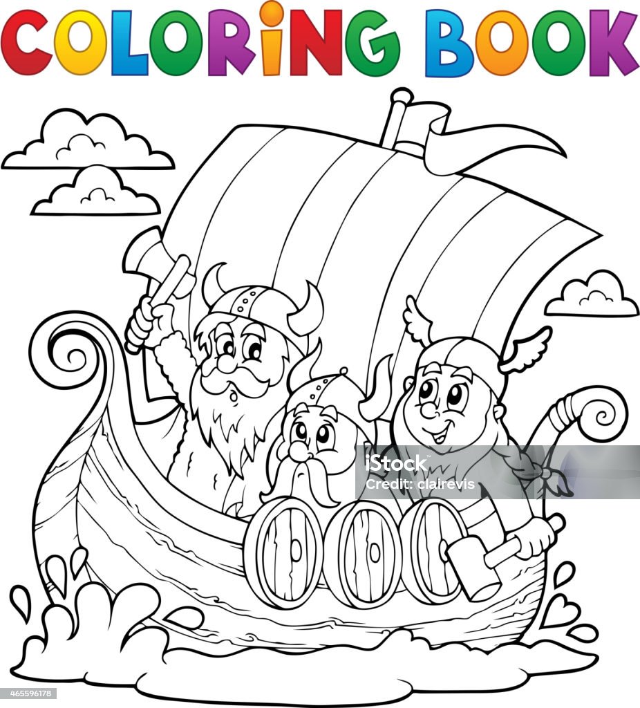 Coloring book with viking ship