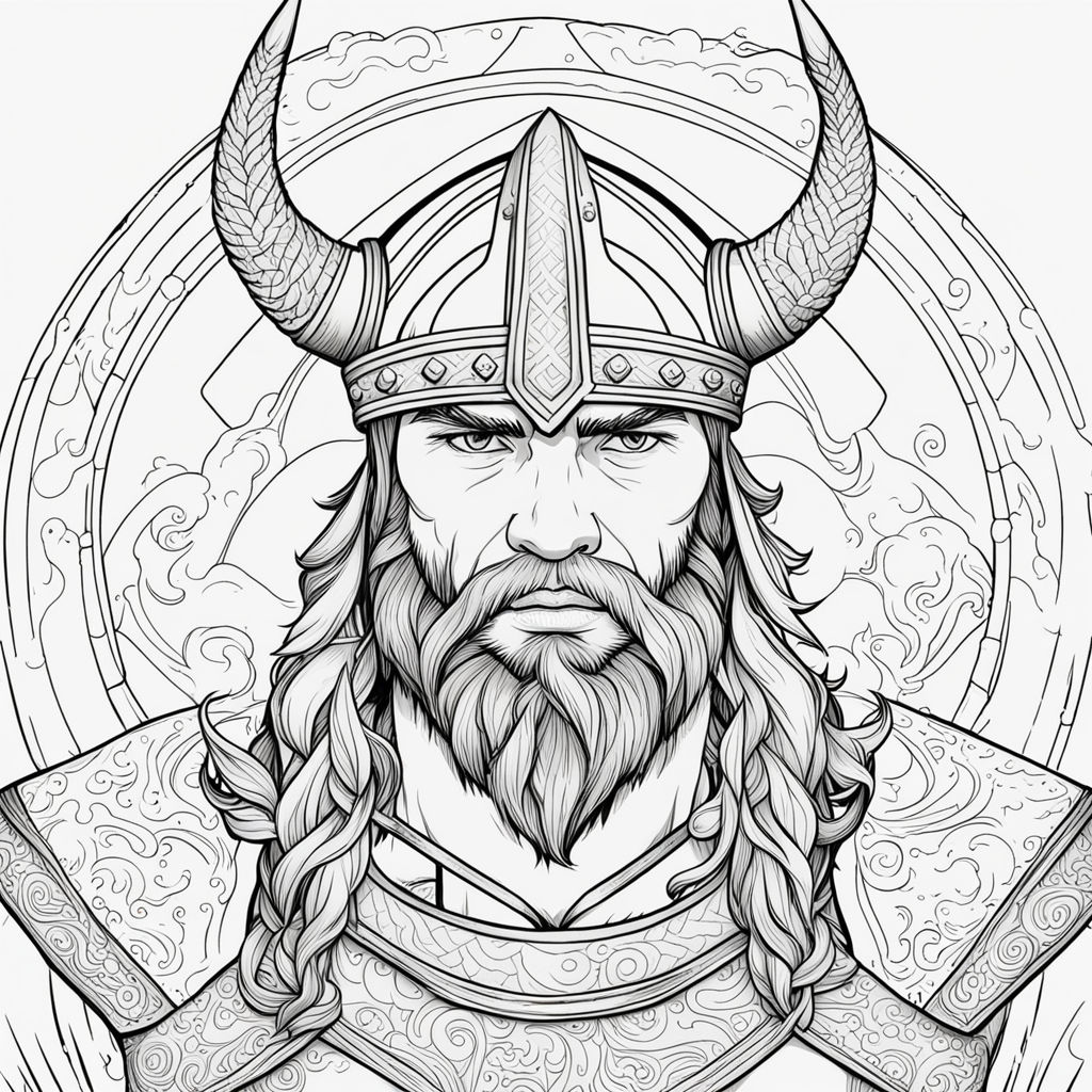 A coloring page of a detailed print illustration of vivid vikings ship