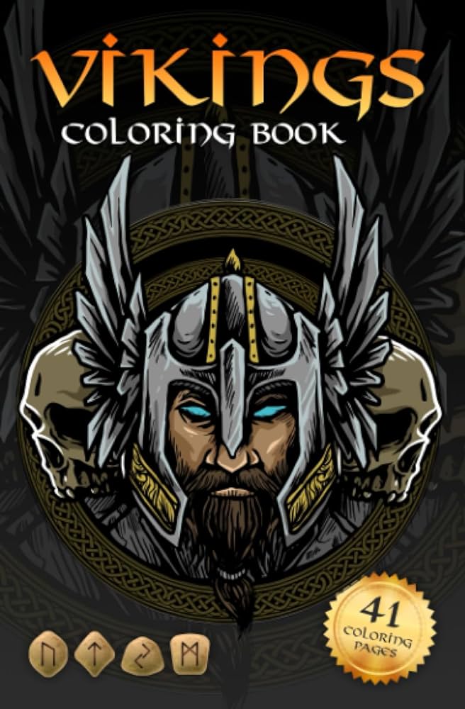 Vikings coloring book nordic warriors berserkers valhalla runes spears and shields