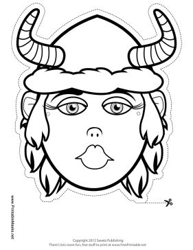 Printable female viking with horns mask to color mask artisanat de clowns artisanat de cirque masque