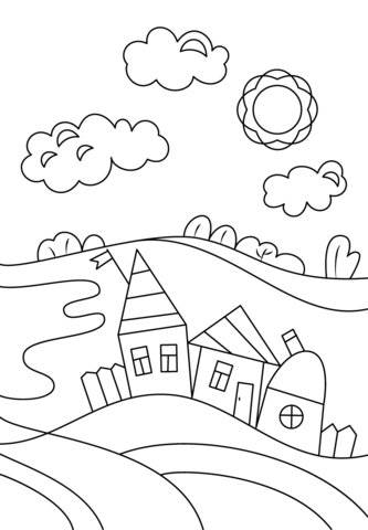 Village scene coloring page free printable coloring pages