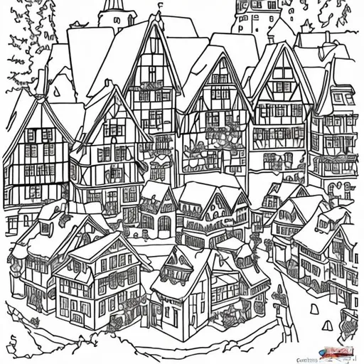 Coloring page for kids activity of a picturesque ger