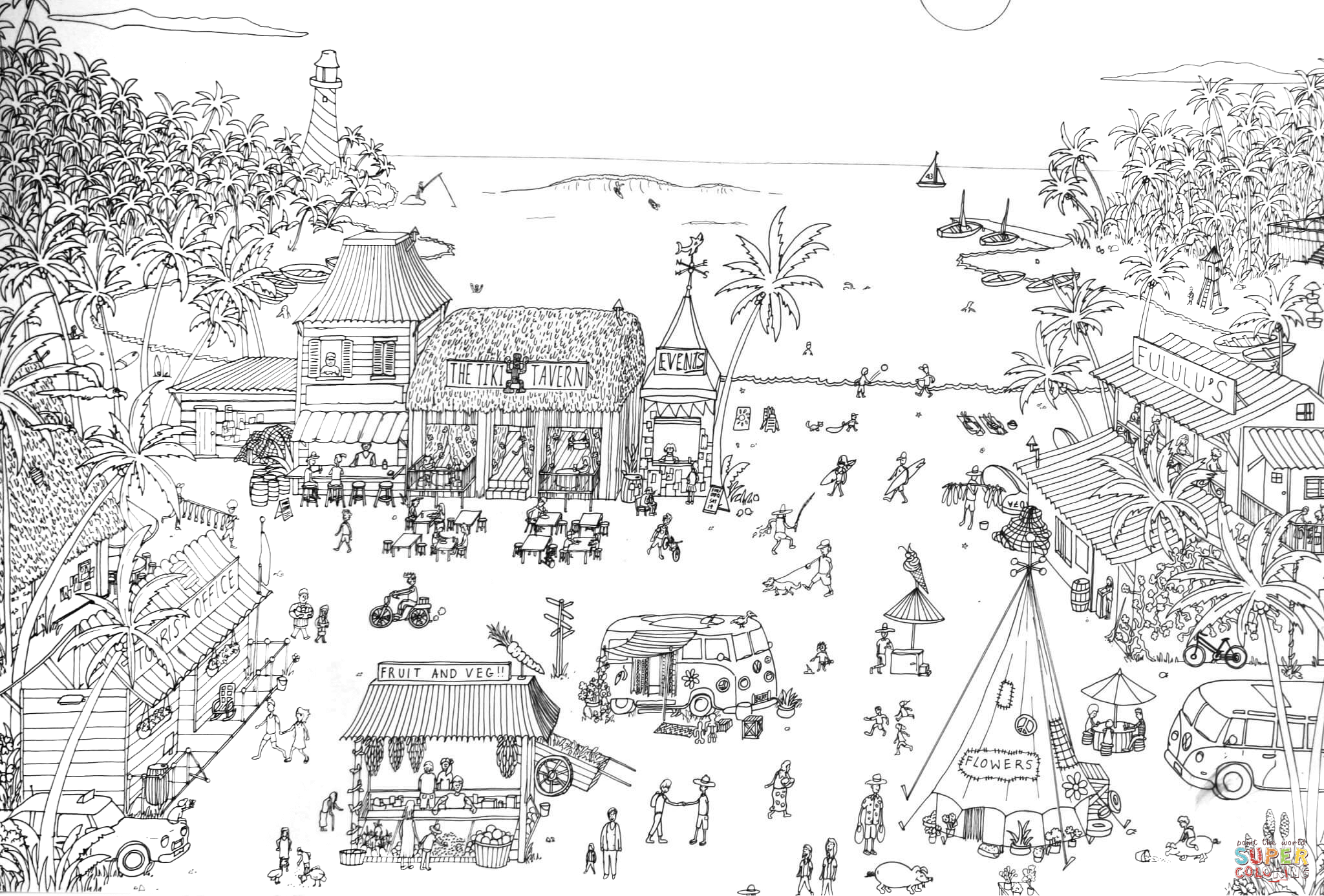 Tropical village coloring page free printable coloring pages