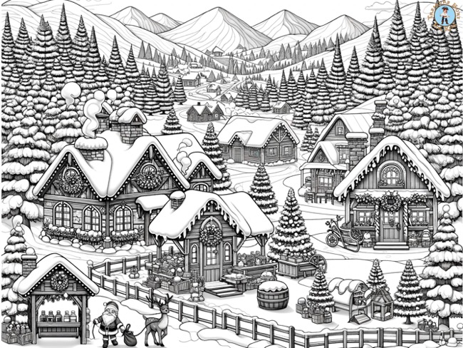 Santas village coloring page