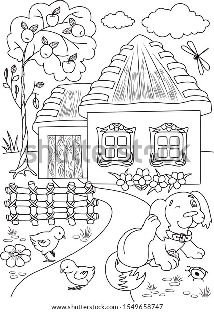 Village coloring page village illustration cute stock vector royalty free