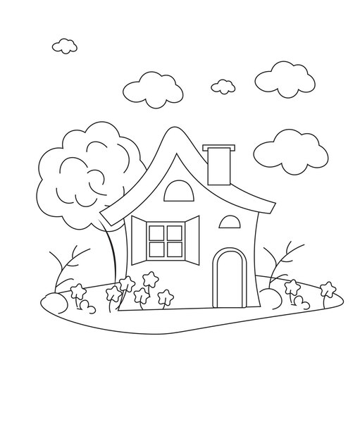 Premium vector simple village house coloring book page coloring book design