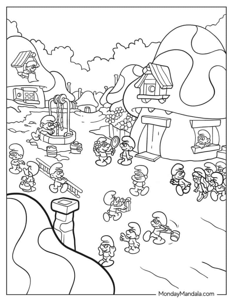 Smurf coloring pages free pdf printables
