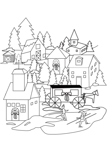 Christmas village coloring page free printable coloring pages