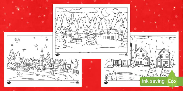 Winter village louring pages primary art teacher made