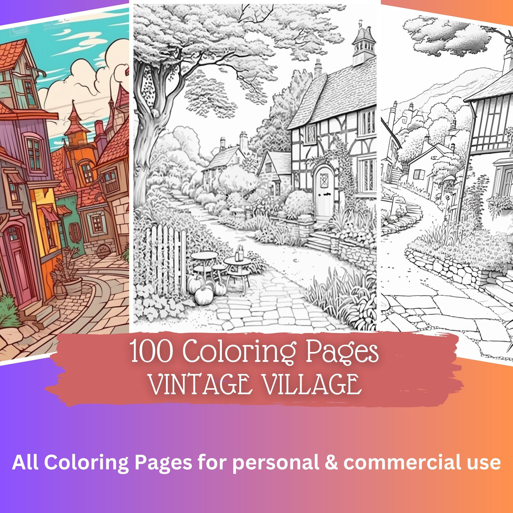 Village coloring pages printable coloring book coloring pages for kids and adults landscapes and countrysites with houses homes download now