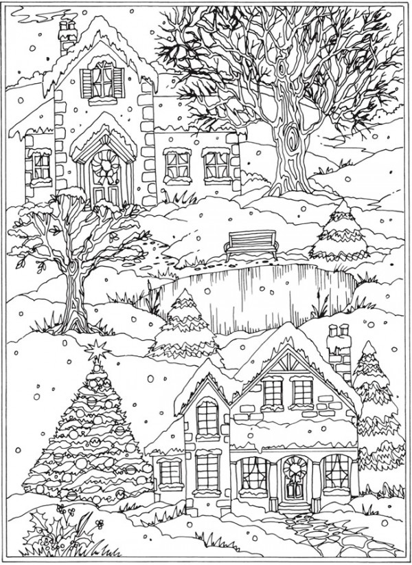 Freebie snow scene coloring page â